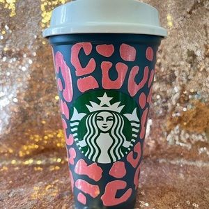 Starbucks Custom Pink Leopard Glitter Color Changing Coffee Cup Valentine’s Day